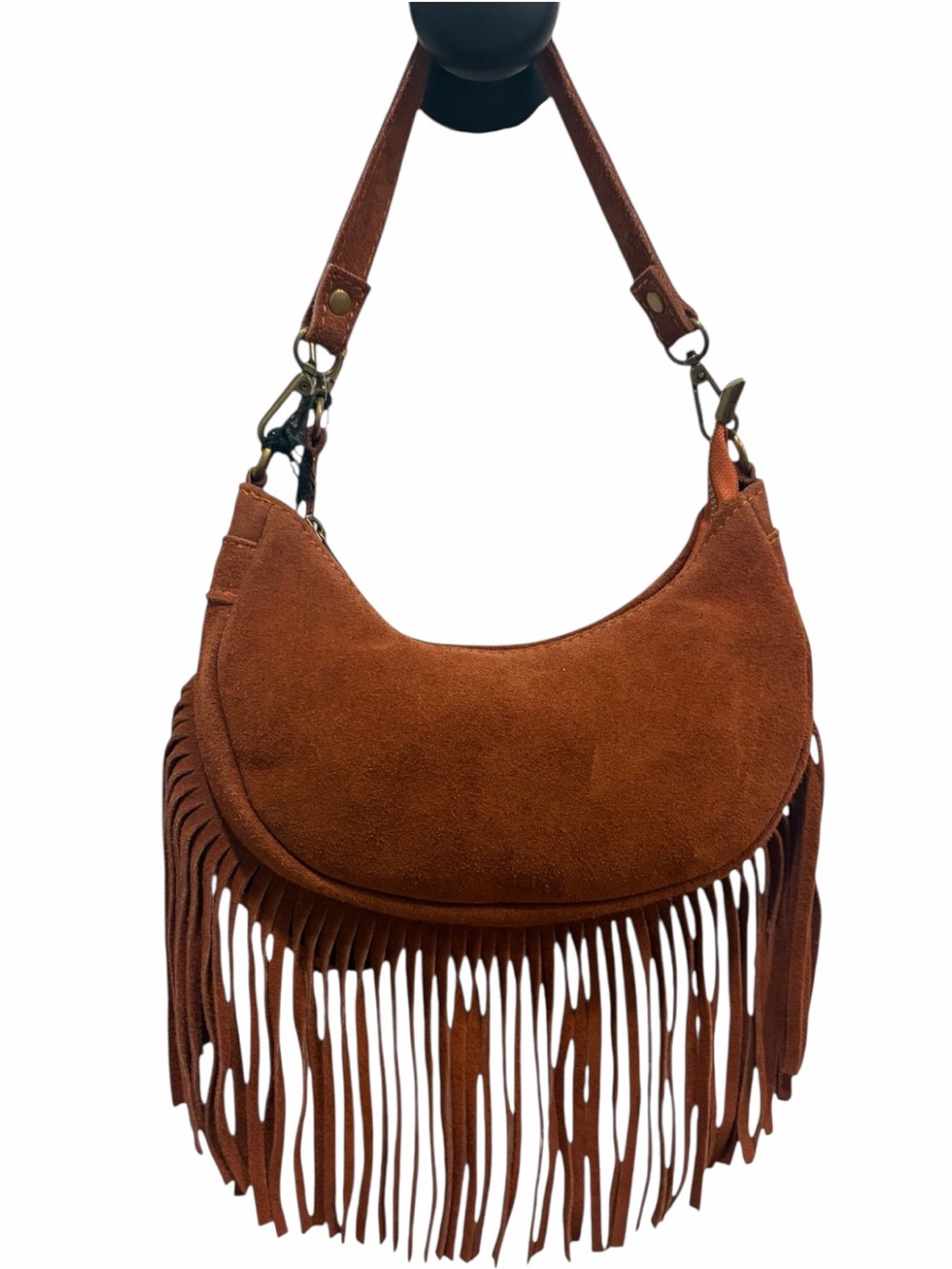 NWT: Marlon Firenze Crescent Fringe Suede Bag in Papaya